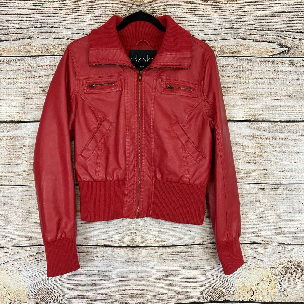 Deb Red Faux Leather Moto Jacket